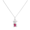 Sterling Silver July Ruby CZ Birthstone Bear Necklace 14 - 32 Inches