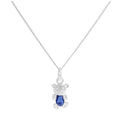 Sterling Silver September Sapphire CZ Birthstone Bear Necklace 14 - 32 Inches