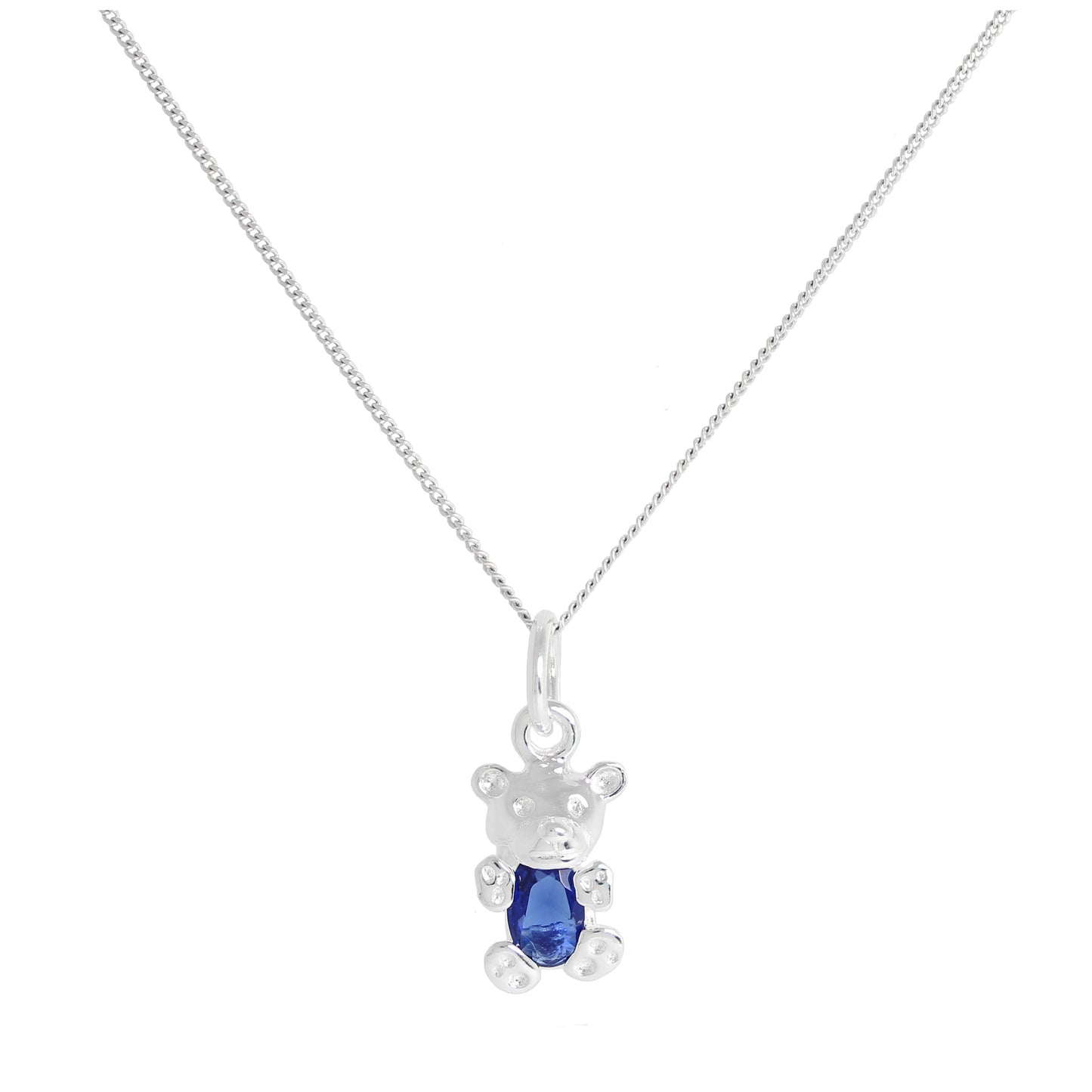 Sterling Silver September Sapphire CZ Birthstone Bear Necklace 14 - 32 Inches