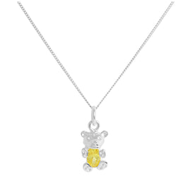 Sterling Silver November Citrine CZ Birthstone Bear Necklace 14 - 32 Inches