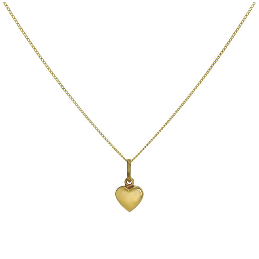 9 Karat Gold Hohl Winzig Geschwollenes Herz Anhänger Halskette 40,5 - 51cm