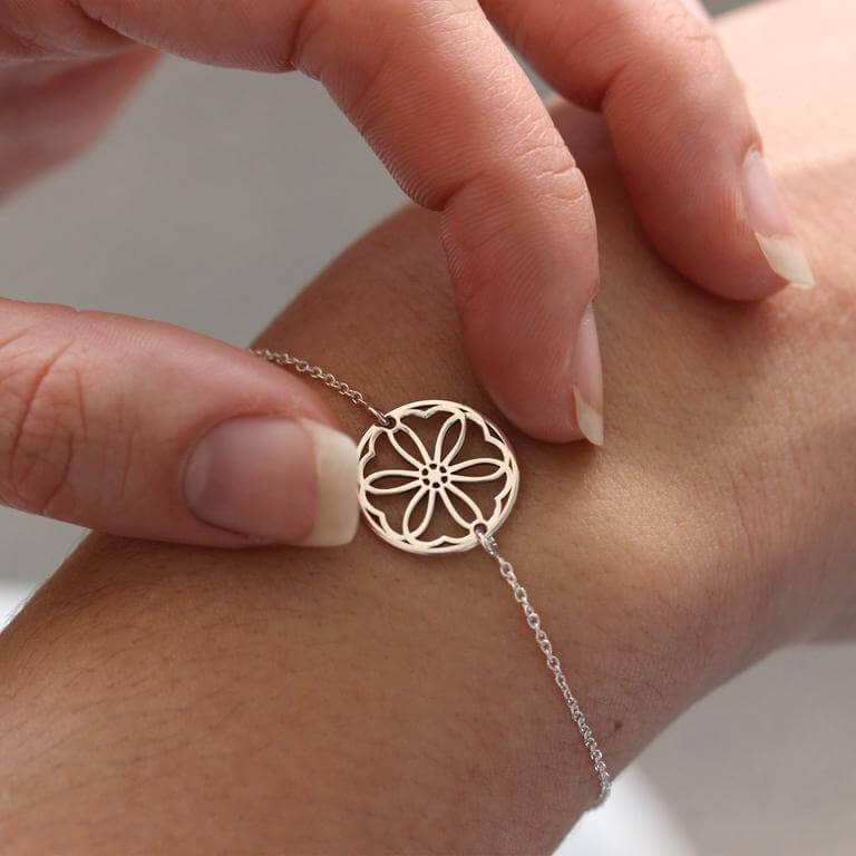 Personalised Sterling Silver Birth Flower Adjustable Bracelet