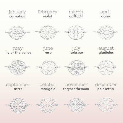 Personalised Sterling Silver Birth Flower Adjustable Bracelet