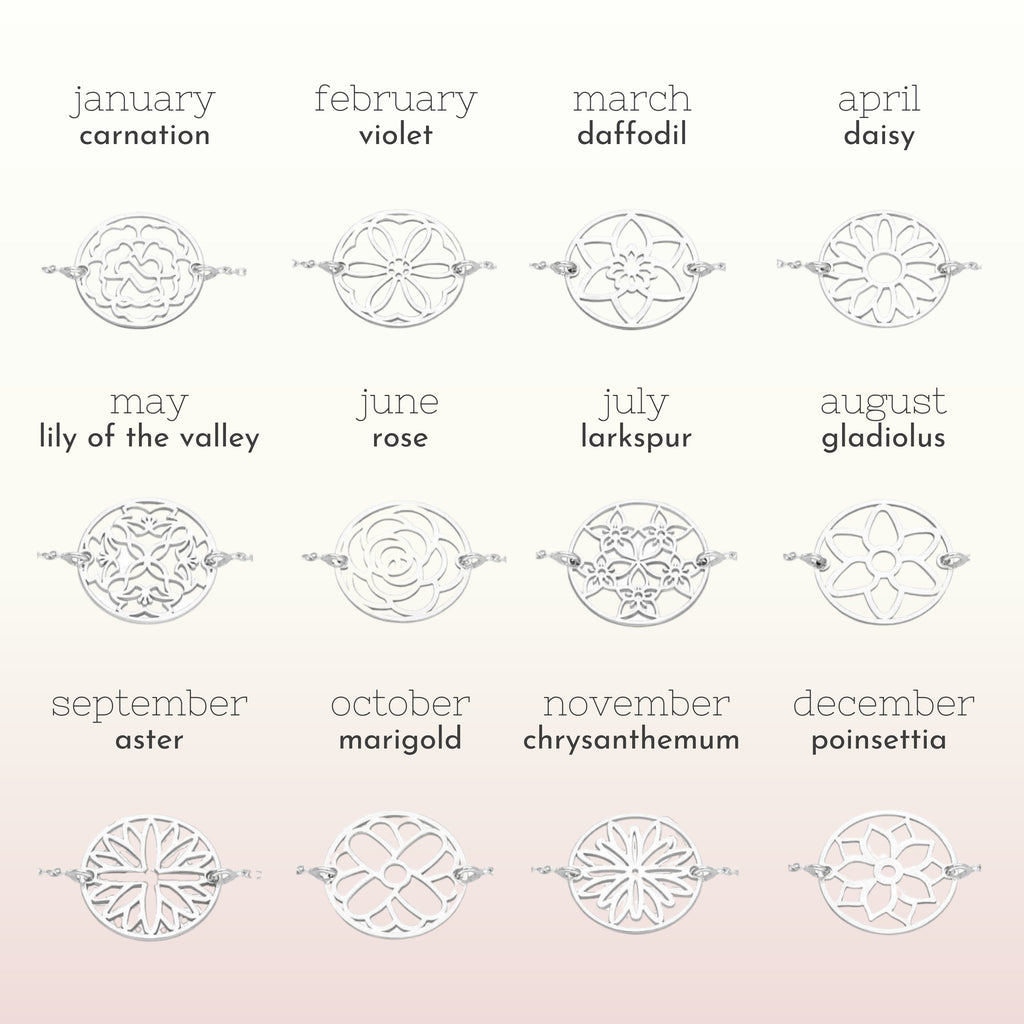 Personalised Sterling Silver Birth Flower Adjustable Bracelet