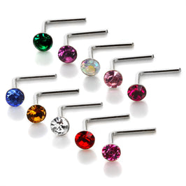 Sterling Silver 2.8mm Round CZ Crystal Nose Stud L Pin