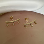 9ct Gold Clear CZ Climber Dangle Stud Earrings