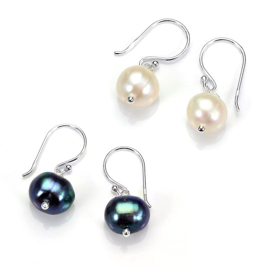 Sterling Silver 9mm Freshwater Pearl Drop Earrings