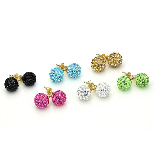 9ct Yellow Gold Pave Crystal 7mm Stud Earrings
