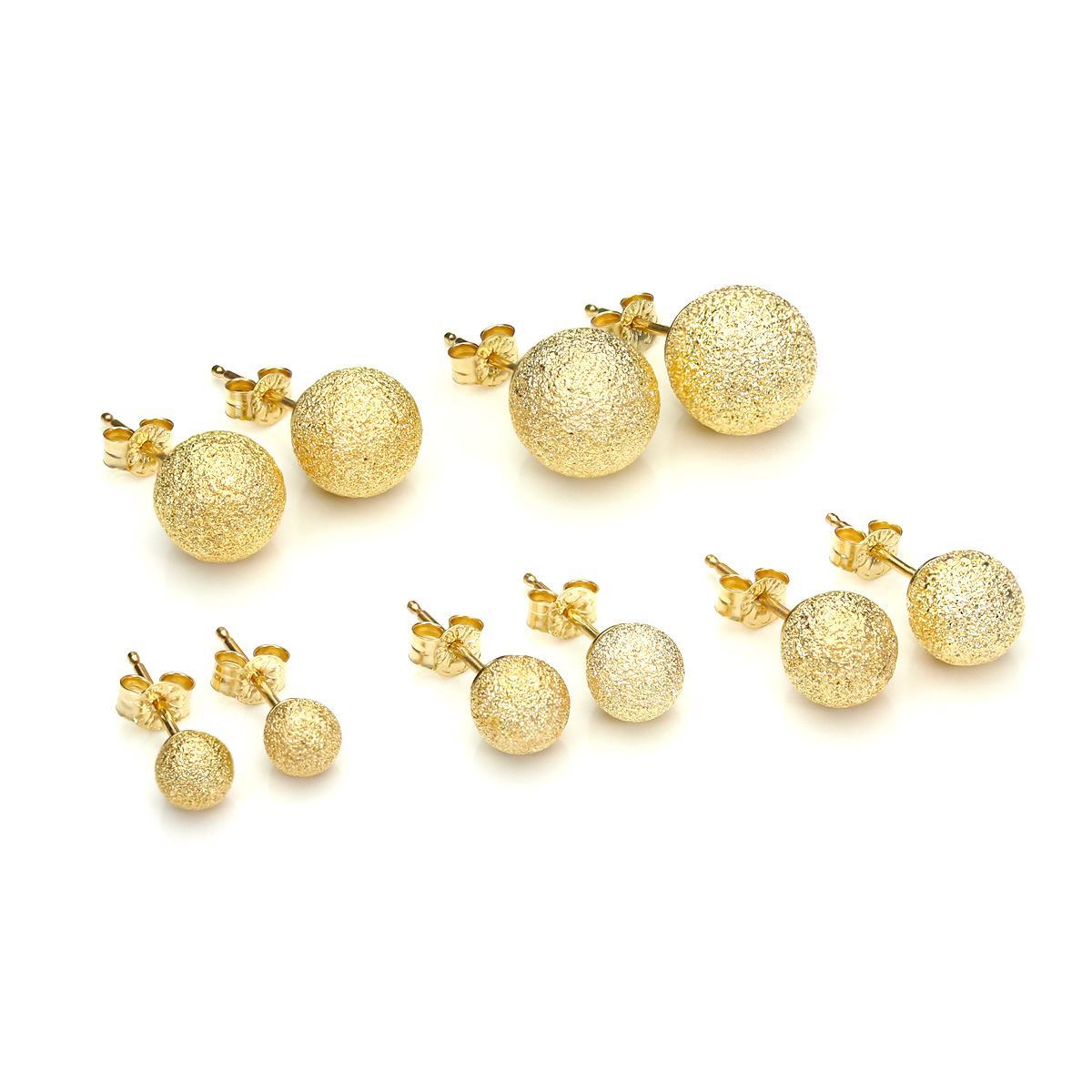 9ct Yellow Gold Frosted Ball Stud Earrings
