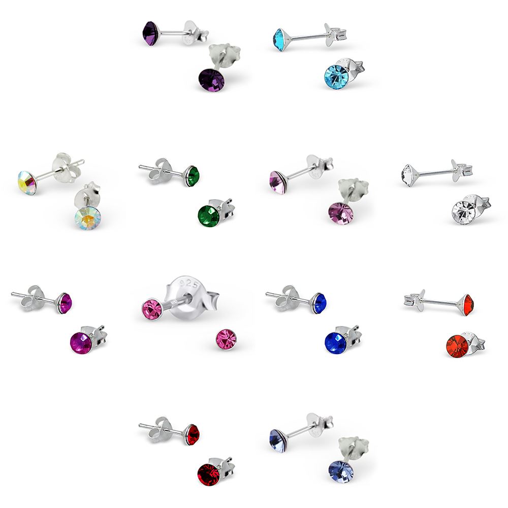 4mm Round Crystal Sterling Silver Stud Earrings