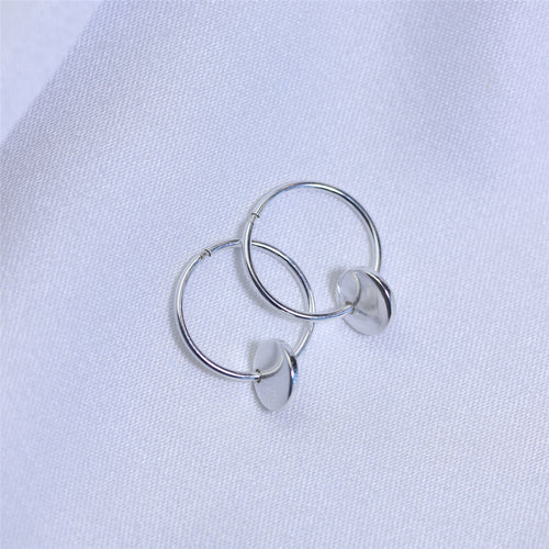 Sterling Silver Round Disc Charm Hoop Earrings 10 - 22mm