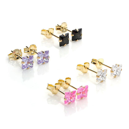 9ct Yellow Gold White CZ Martini Claw Fitting Stud Earrings