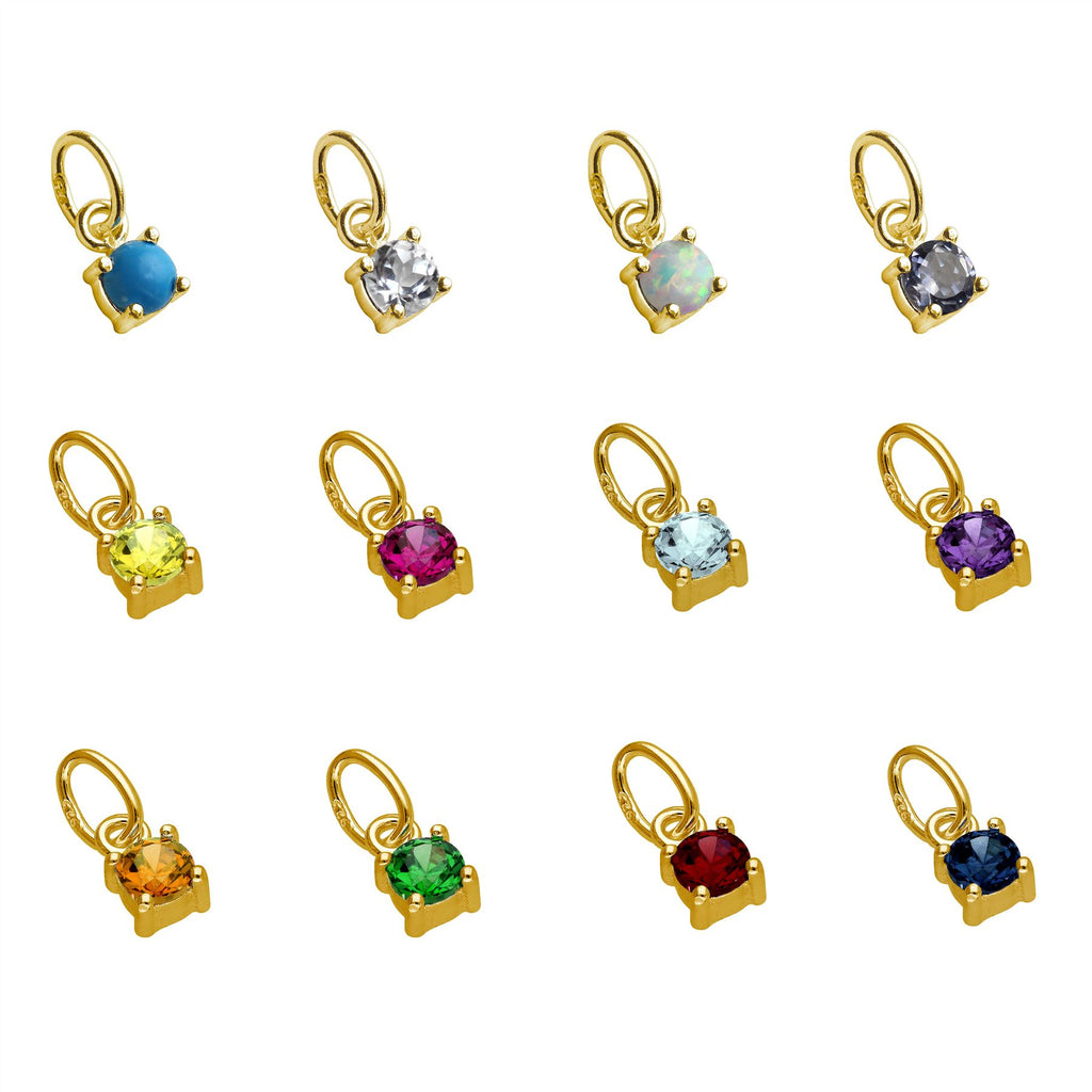 Gold Plated Sterling Silver 4mm CZ Birthstone Claw Charm