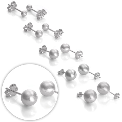 Brushed Sterling Silver Ball Stud Earrings 3mm - 10mm