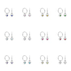 Sterling Silver CZ Crystal Birthstone Heart 10 - 22mm Sleeper Hoop Earrings