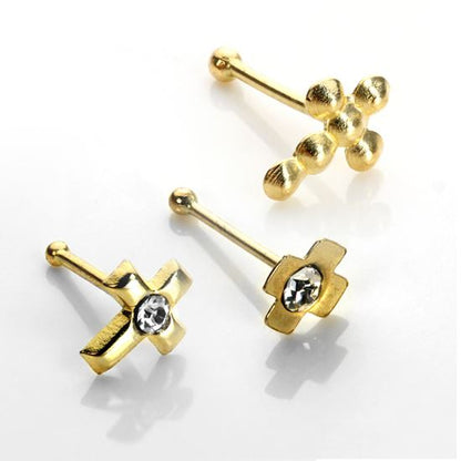 9ct Yellow Gold Cross Nose Studs