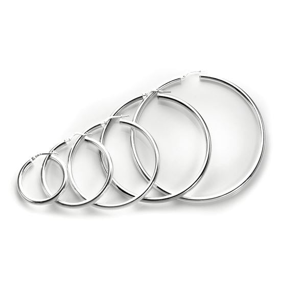 Sterling Silver Plain 3mm Round Hoop Earrings