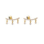 9ct Gold Clear CZ Climber Dangle Stud Earrings