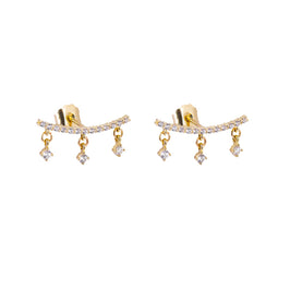 9ct Gold Clear CZ Climber Dangle Stud Earrings