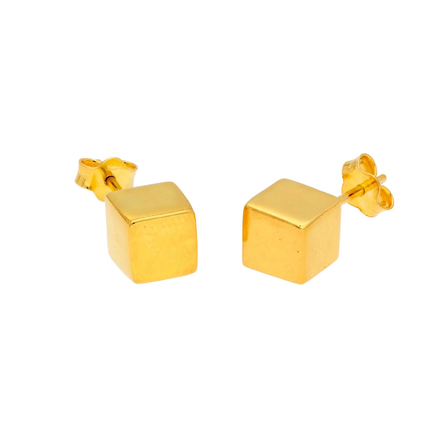 Yellow Gold Plated Sterling Silver 4mm - 7mm Cube Stud Earrings - jewellerybox