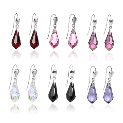 Sterling Silver & Crystal Drop Wire Earrings - 6 Colours