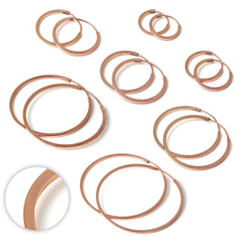 Rose Gold Sterling Silver 1mm Square Sleeper Hoop Earrings 12mm - 40mm