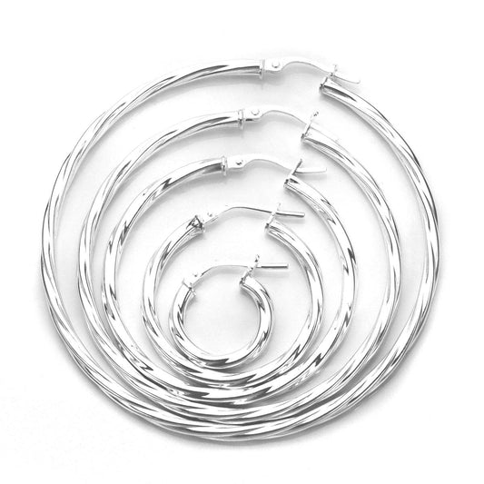 Sterling Silver Twisted 2.5mm Tube Creole Earrings - jewellerybox