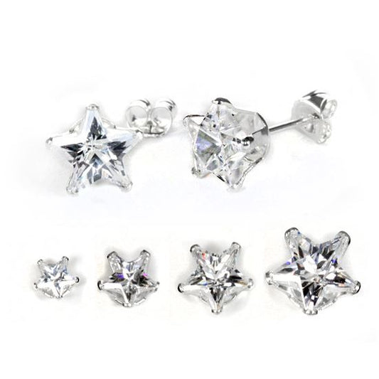 Sterling Silver Clear Star CZ Stud Earrings