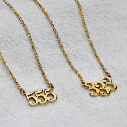 Personalised 9ct Yellow Gold Angel Number Necklace - 18 Inches