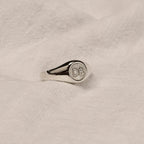 Personalised Sterling Silver Round Starburst Initial Signet Ring Size J - Z+1