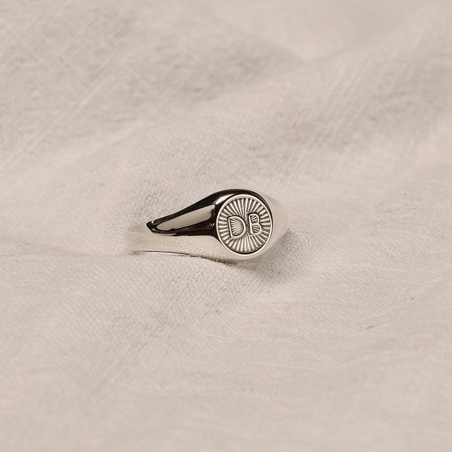 Personalised Sterling Silver Round Starburst Initial Signet Ring Size J - Z+1