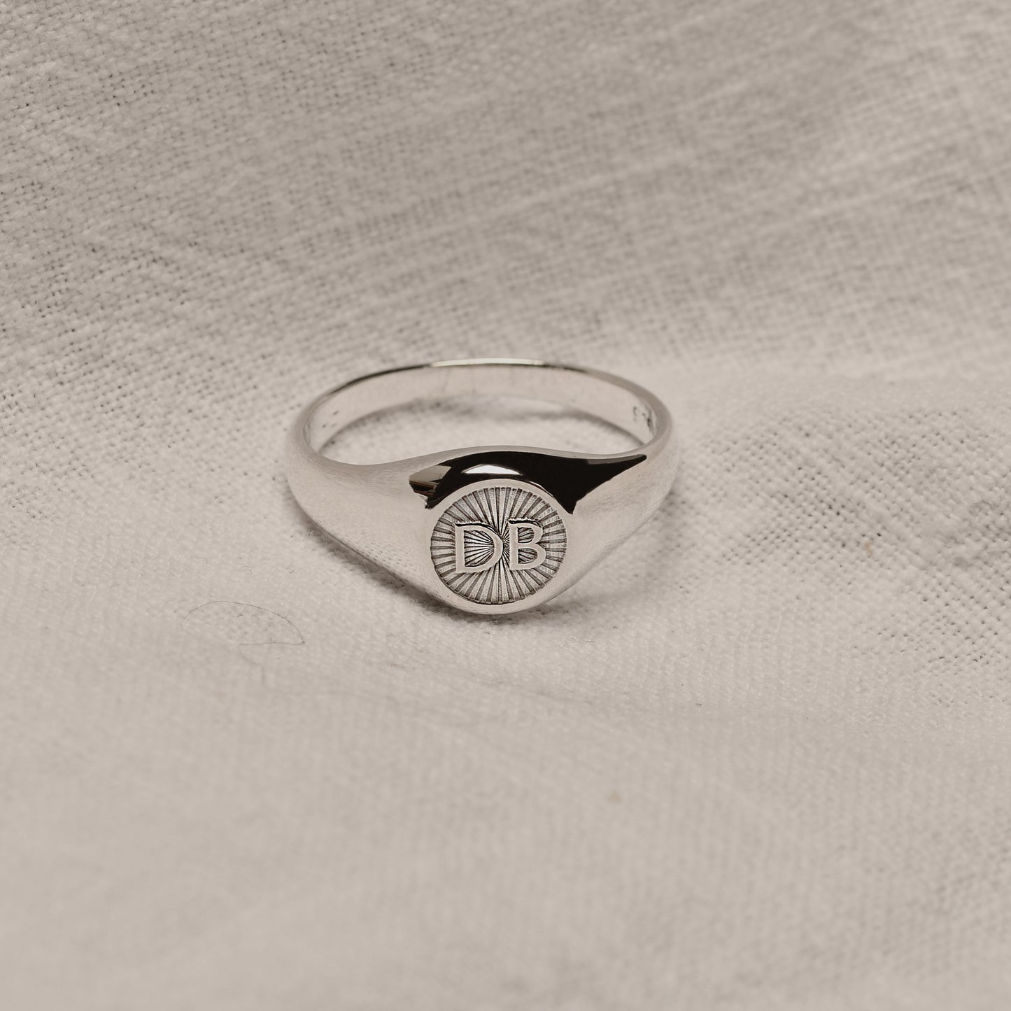 Personalised Sterling Silver Round Starburst Initial Signet Ring Size J - Z+1