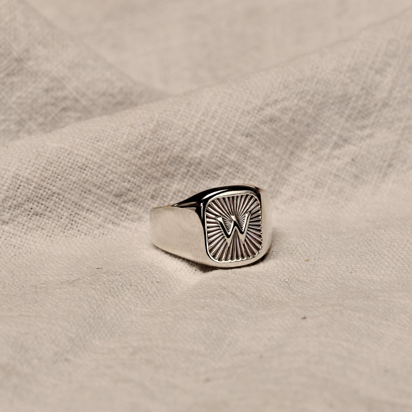 Personalised Sterling Silver Square Starburst Initial Signet Ring Size M - Z+1