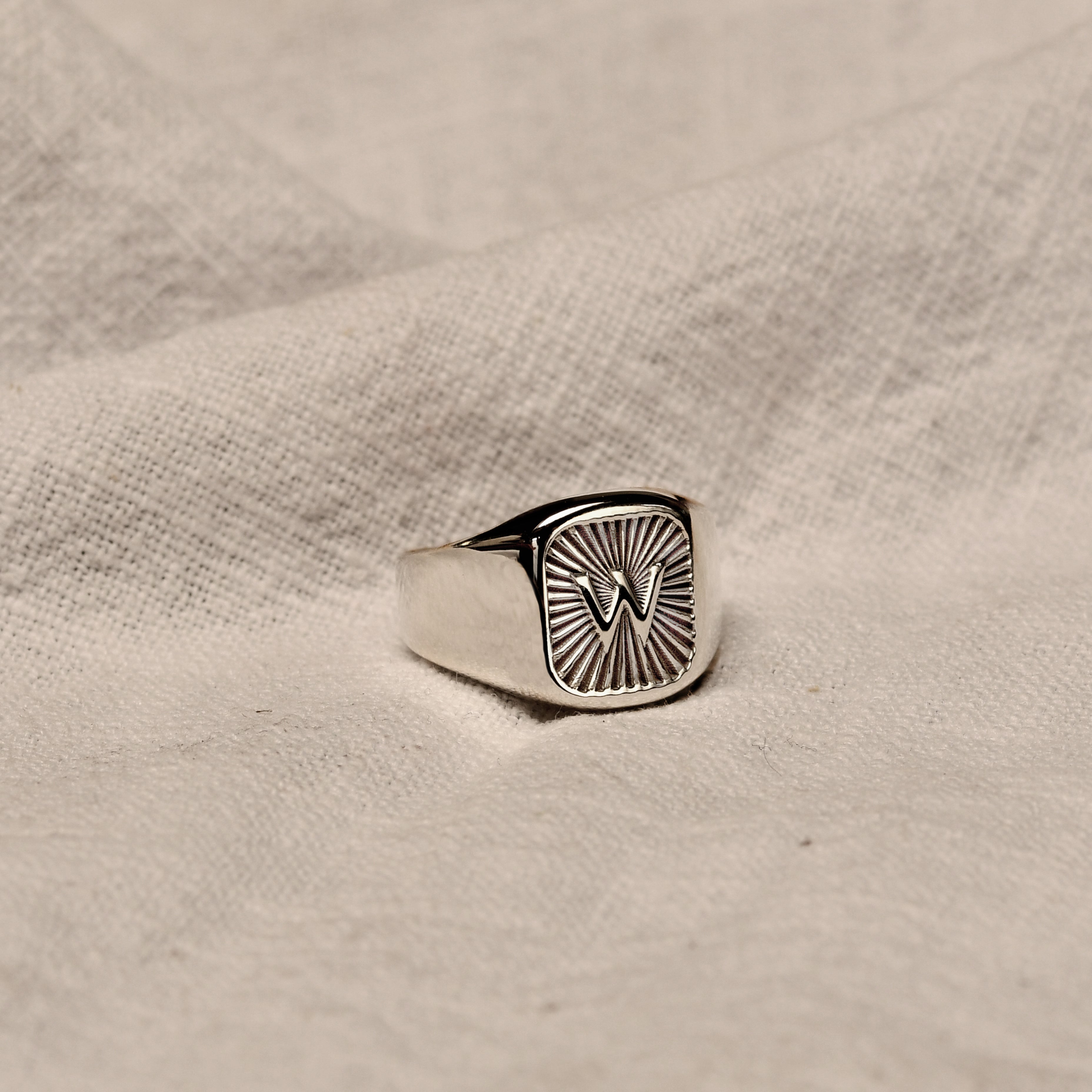 Personalised Sterling Silver Square Starburst Initial Signet Ring Size M - Z+1