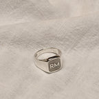 Personalised Sterling Silver Square Starburst Initial Signet Ring Size M - Z+1