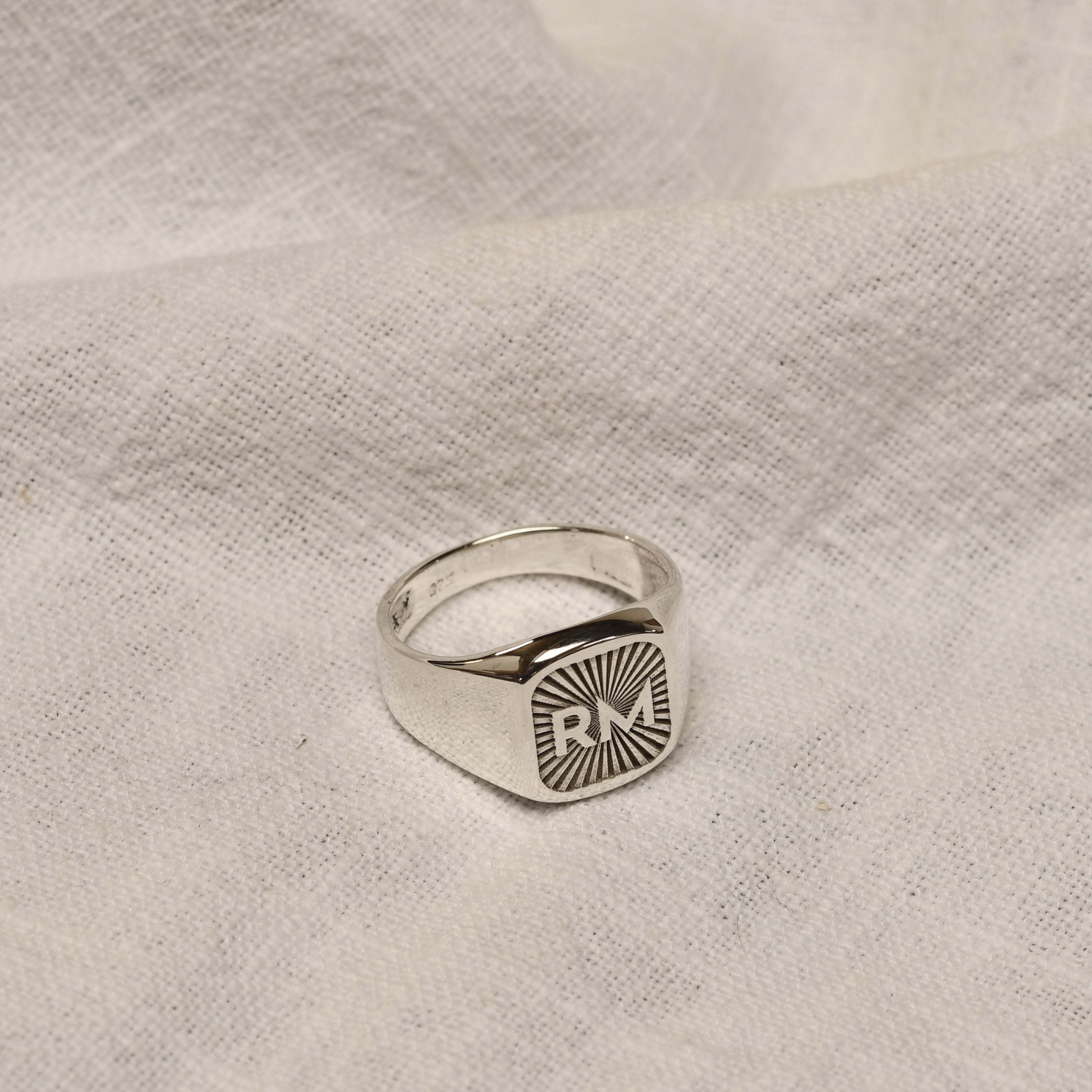 Personalised Sterling Silver Square Starburst Initial Signet Ring Size M - Z+1