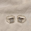 Personalised Sterling Silver Square Starburst Initial Signet Ring Size M - Z+1