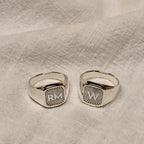 Personalised Sterling Silver Square Starburst Initial Signet Ring Size M - Z+1