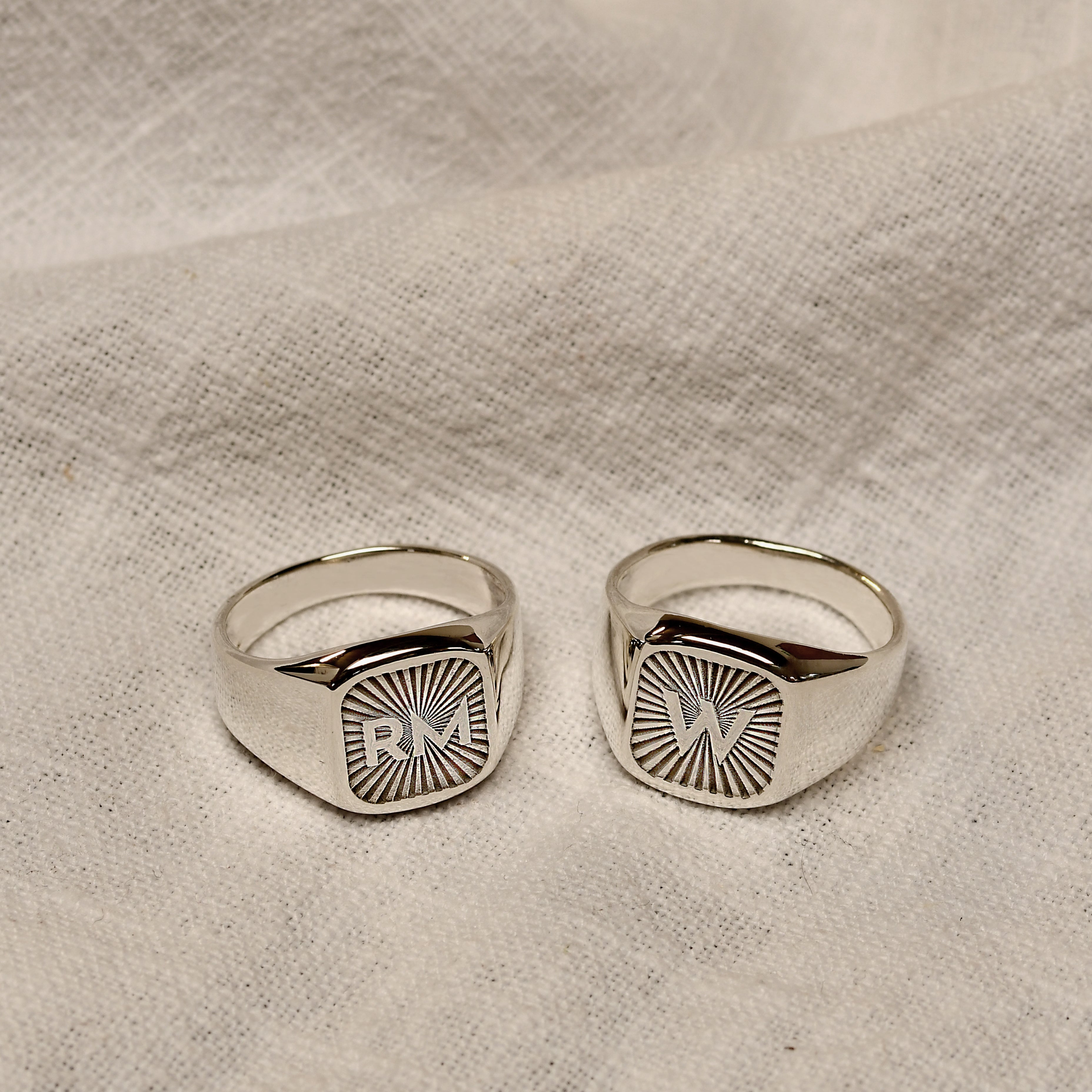 Personalised Sterling Silver Square Starburst Initial Signet Ring Size M - Z+1