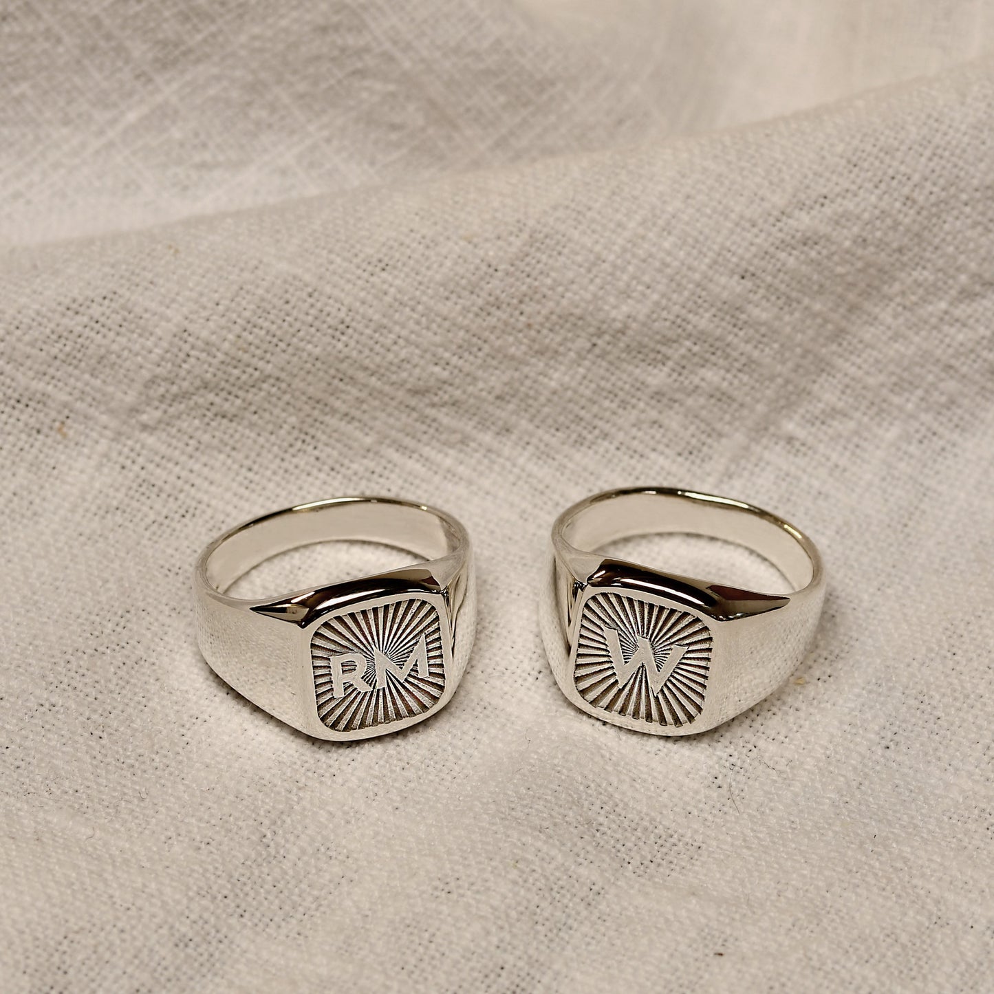 Personalised Sterling Silver Square Starburst Initial Signet Ring Size M - Z+1