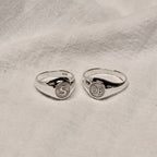 Personalised Sterling Silver Round Starburst Initial Signet Ring Size J - Z+1