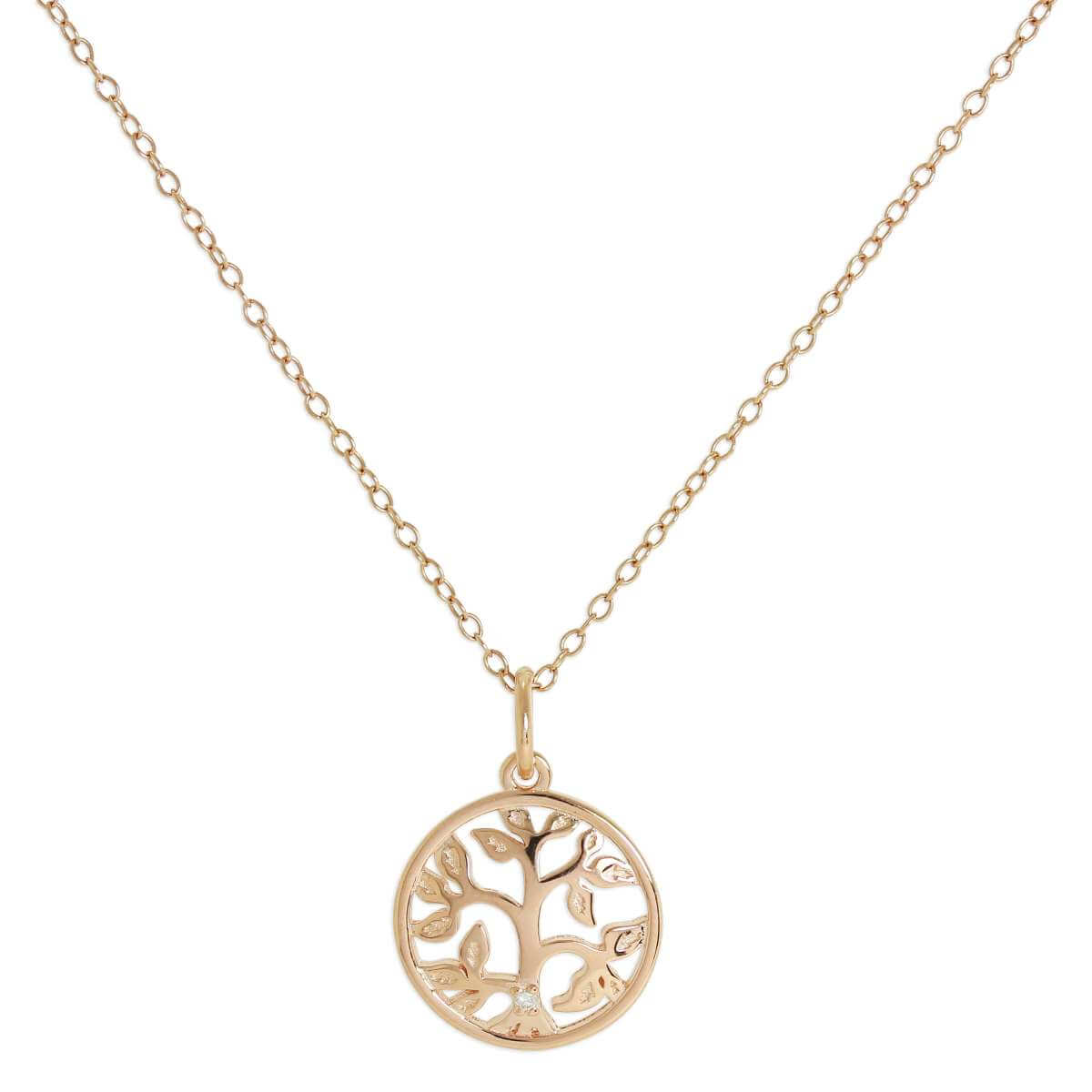 Rose Gold Dipped Sterling Silver & Genuine Diamond Tree of Life Necklace