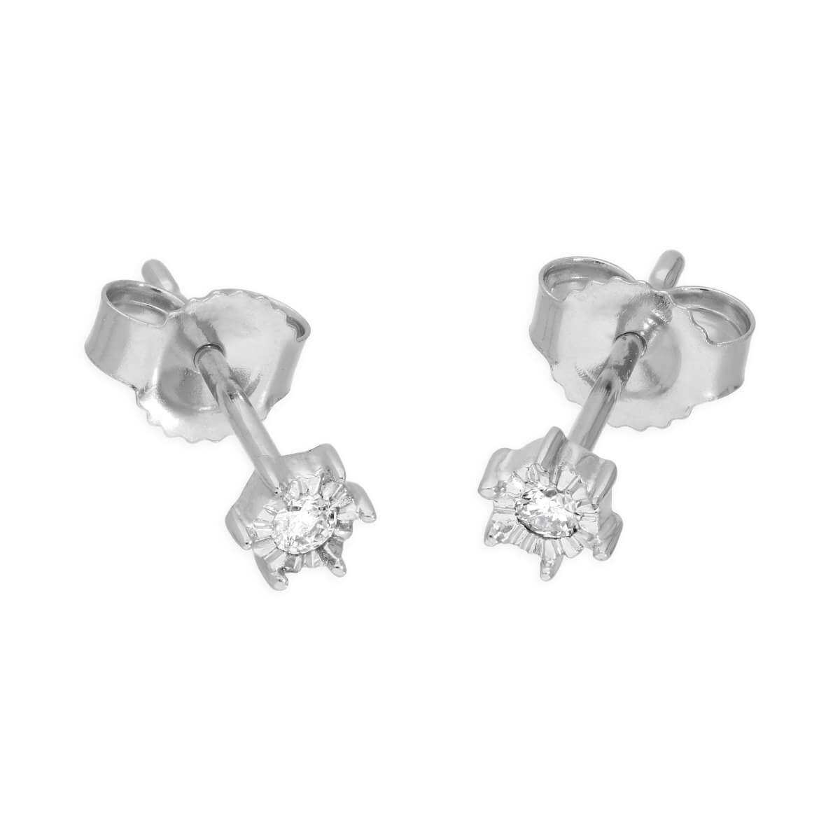 9ct White Gold 0.05ct Diamond Illusion Set Round Solitaire Stud Earrings