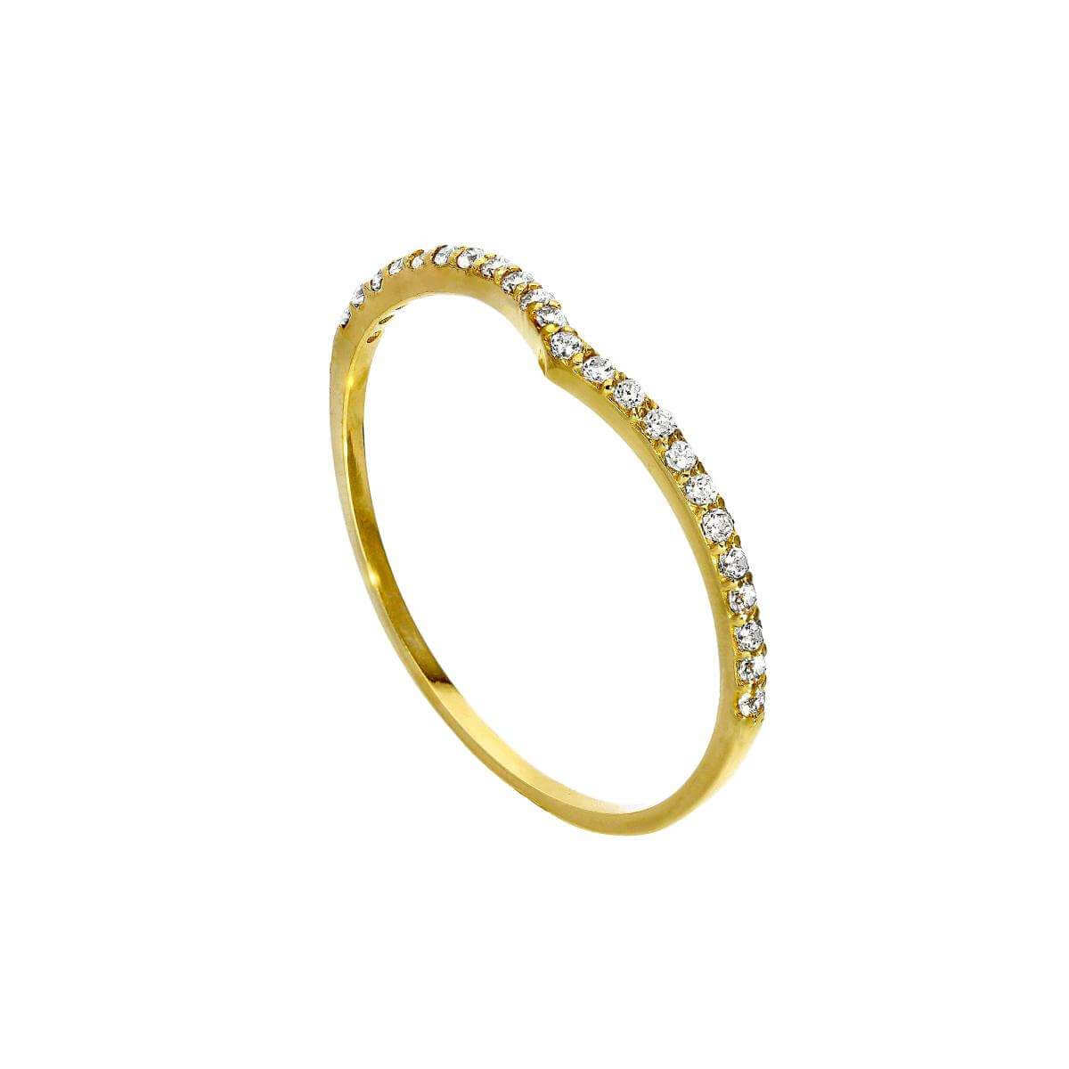 9ct Gold & Clear CZ Crystal Wishbone Half Eternity Stacking Ring Size I-U